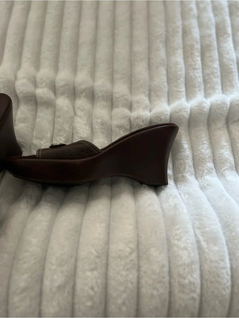 Tommy Hilfiger Brown Leather Wedge Slide Sandals with Gold Accent